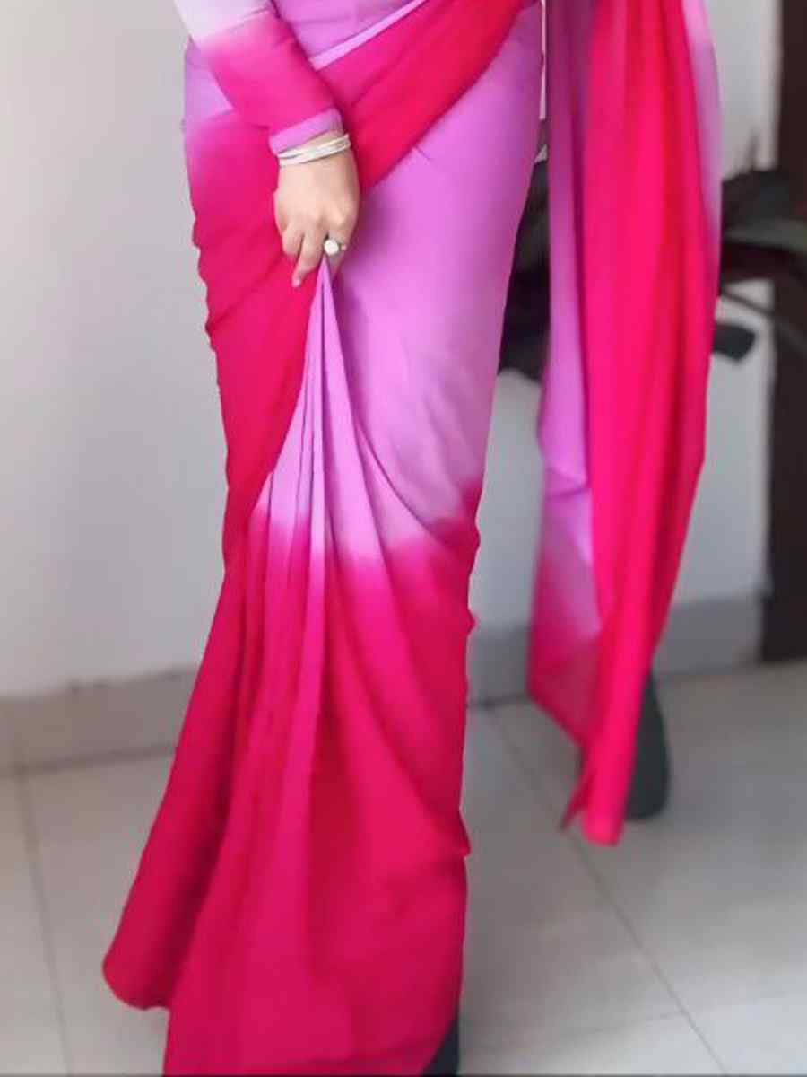 Dark Pink Pure Soft Georgette Silk Printed Festival Casual Contemporary Saree