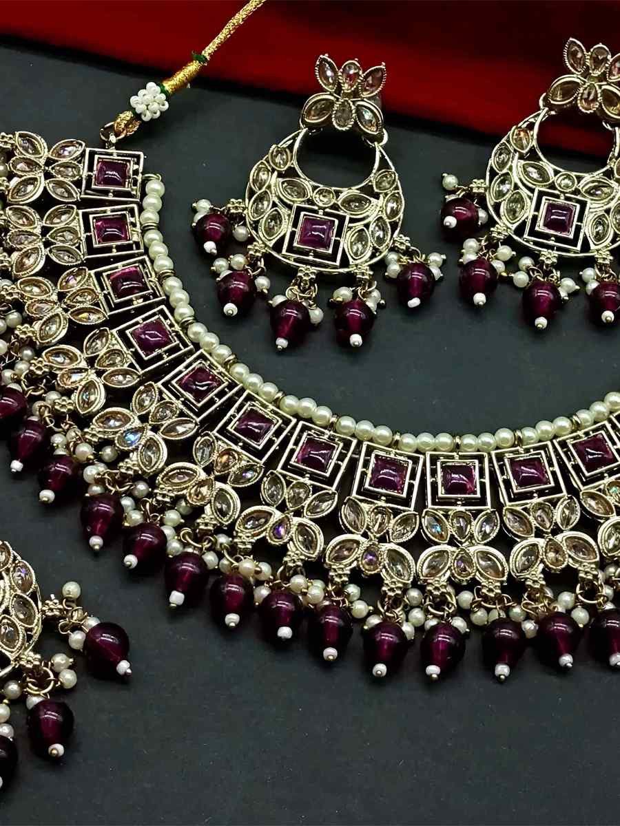 Dark Purple Alloy Festival Wear Kundan Necklace