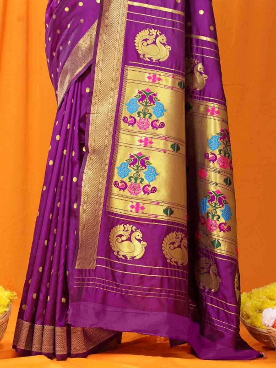 Dark Purple Banarasi Silk Handwoven Wedding Festival Heavy Border Saree