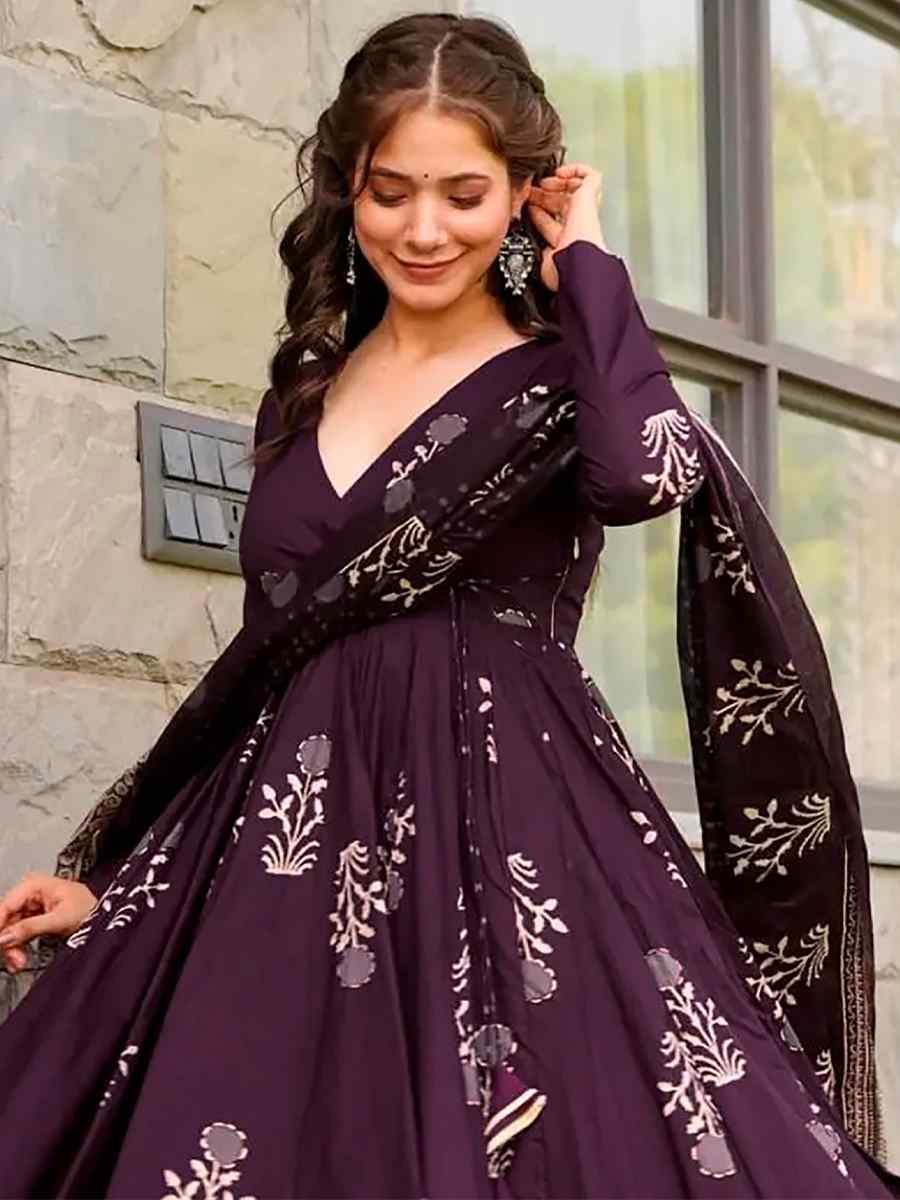 Dark Purple Pure Maslin�Printed Casual Festival Anarkali Salwar Kameez