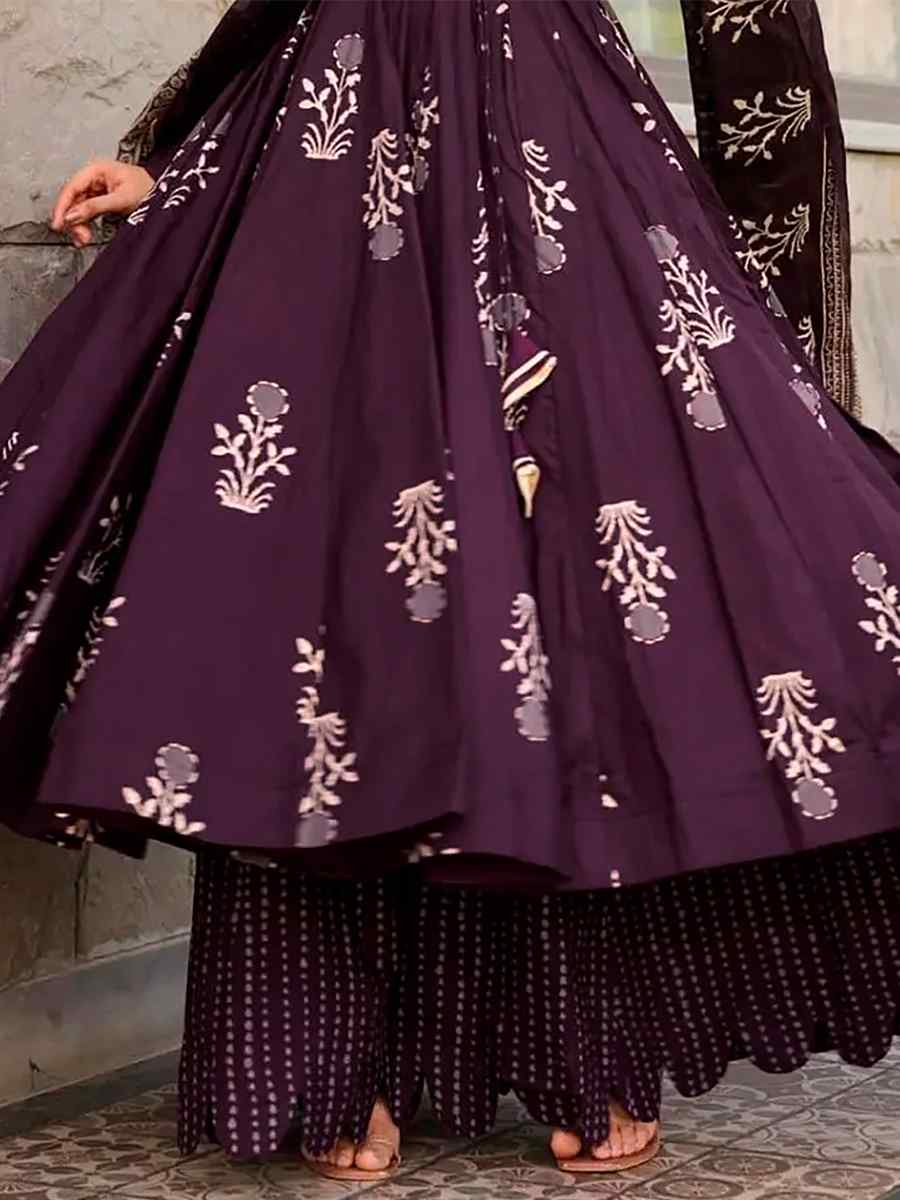 Dark Purple Pure Maslin�Printed Casual Festival Anarkali Salwar Kameez