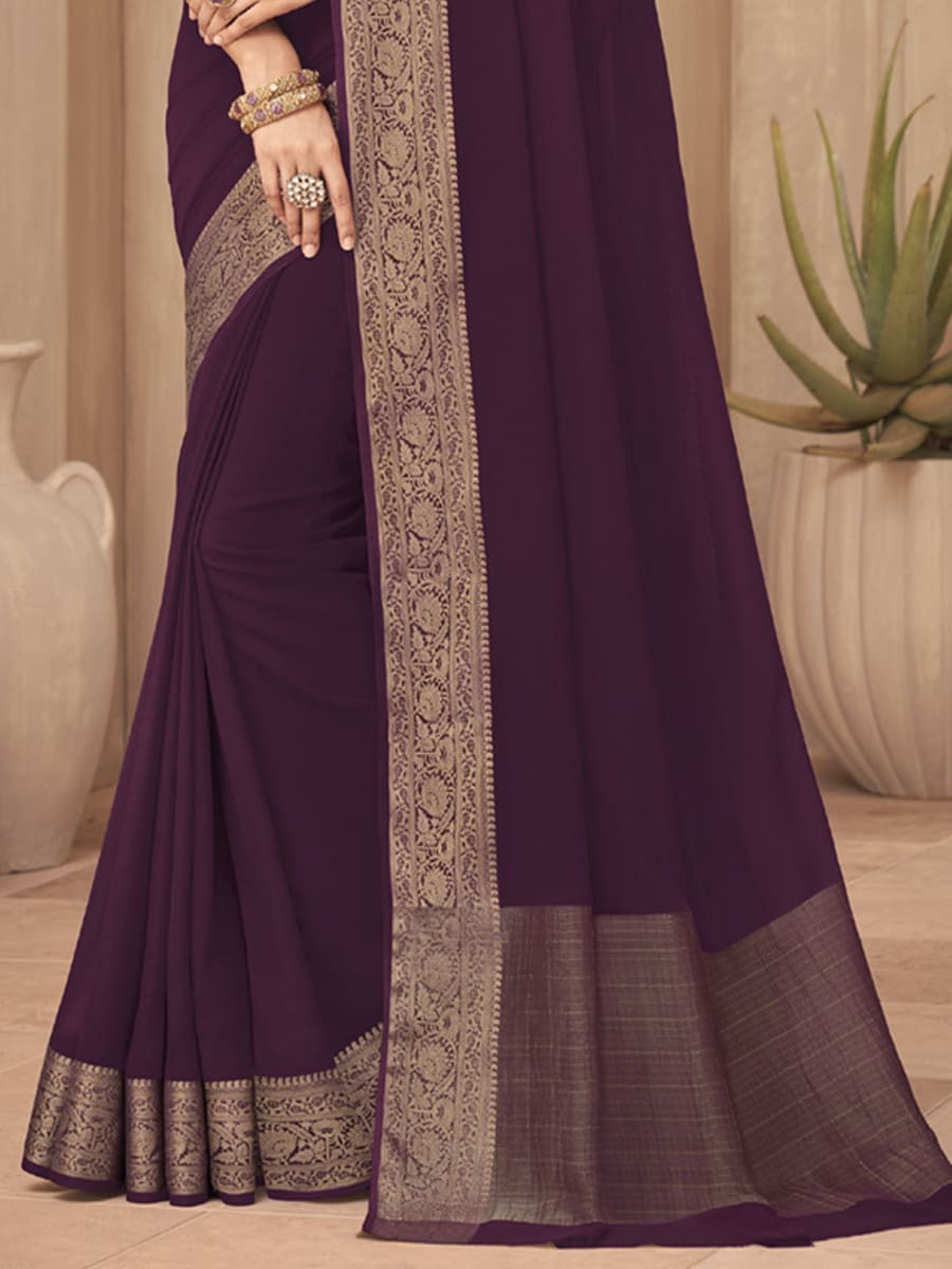 Dark Wine Silk Handwoven Festival Casual Heavy Border Saree