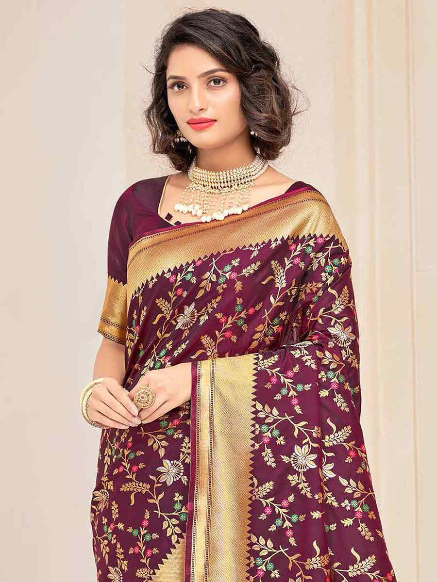 Dark Wine Silk Handwoven Festival Casual Heavy Border Saree