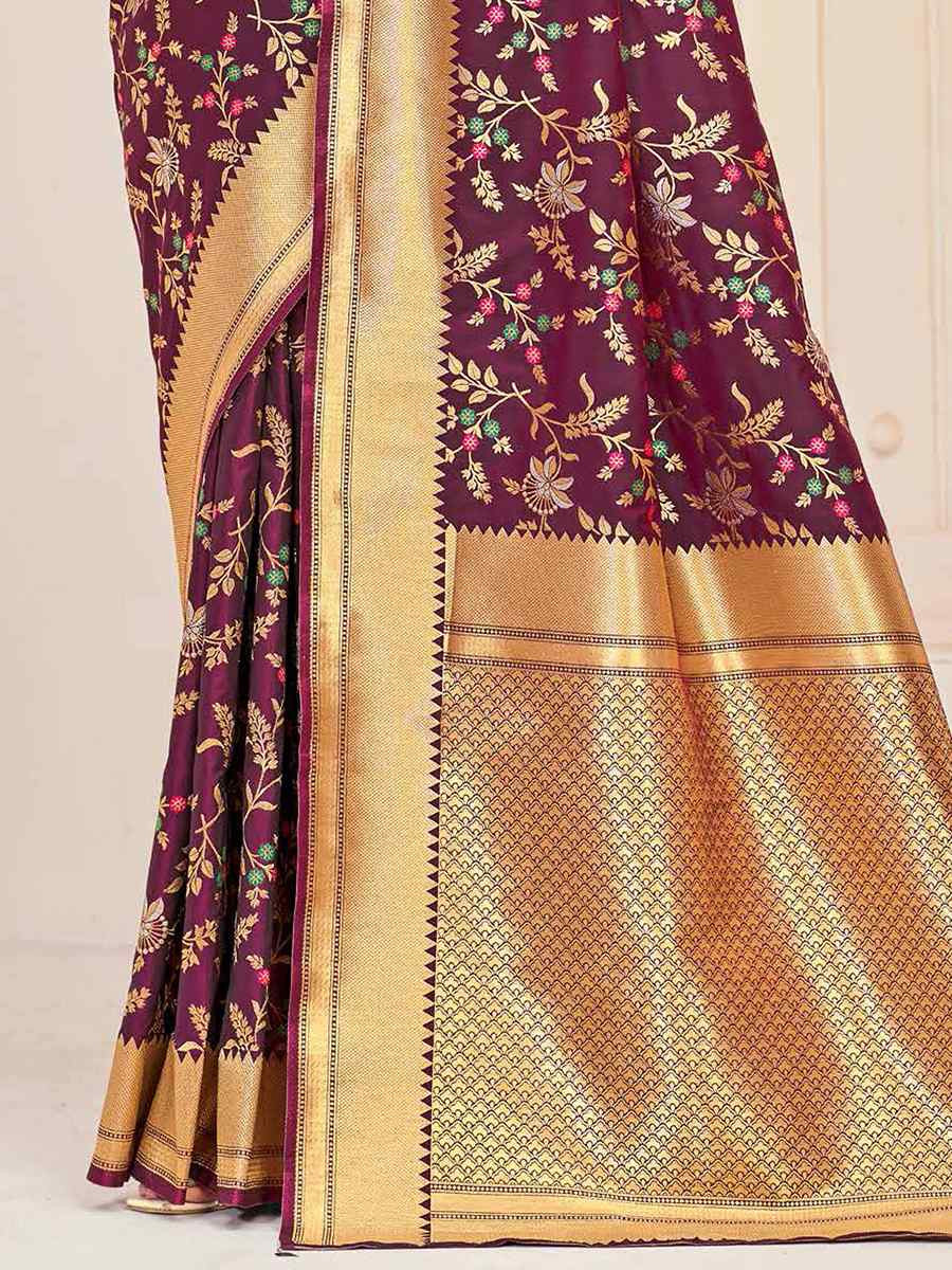 Dark Wine Silk Handwoven Festival Casual Heavy Border Saree