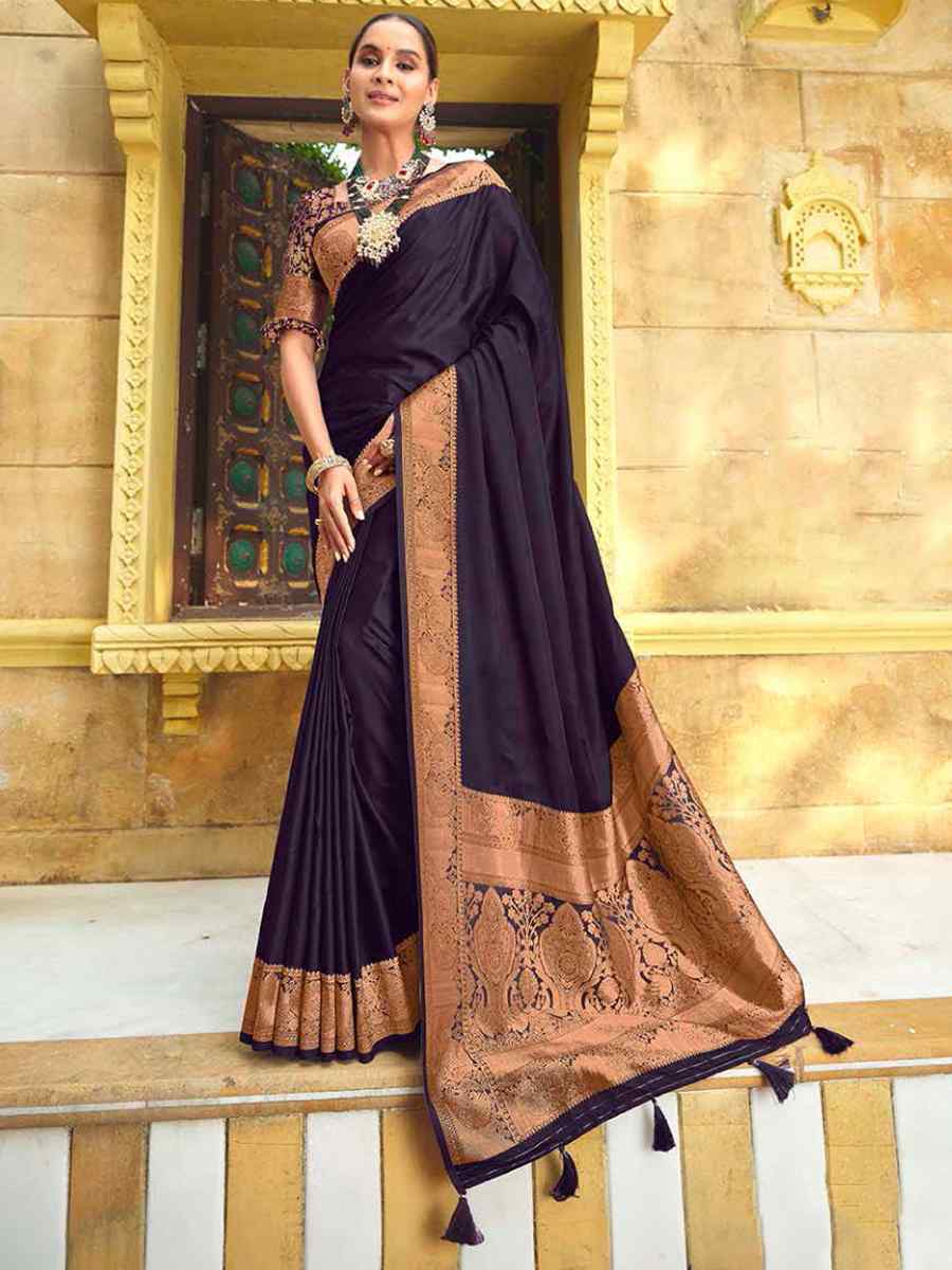 Dark Wine Silk Handwoven Festival Wedding Heavy Border Saree