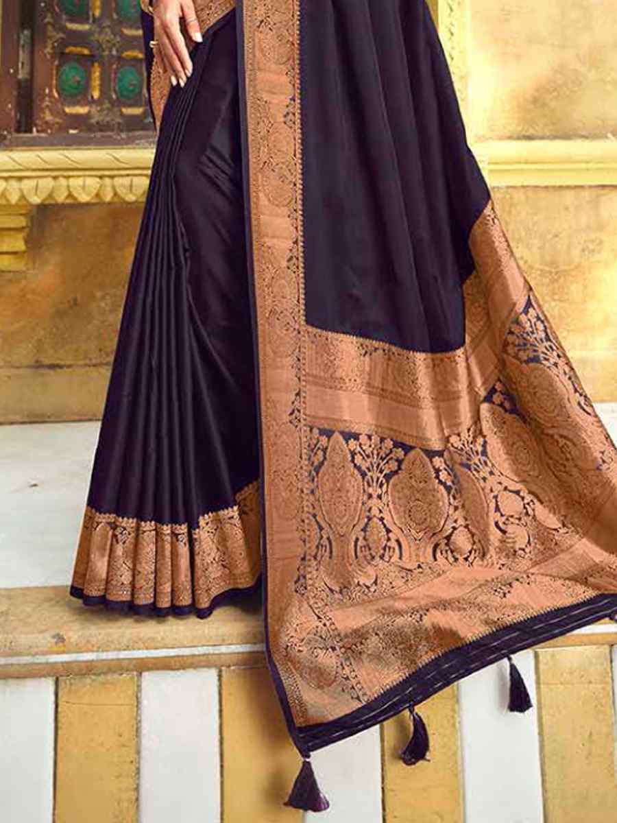 Dark Wine Silk Handwoven Festival Wedding Heavy Border Saree