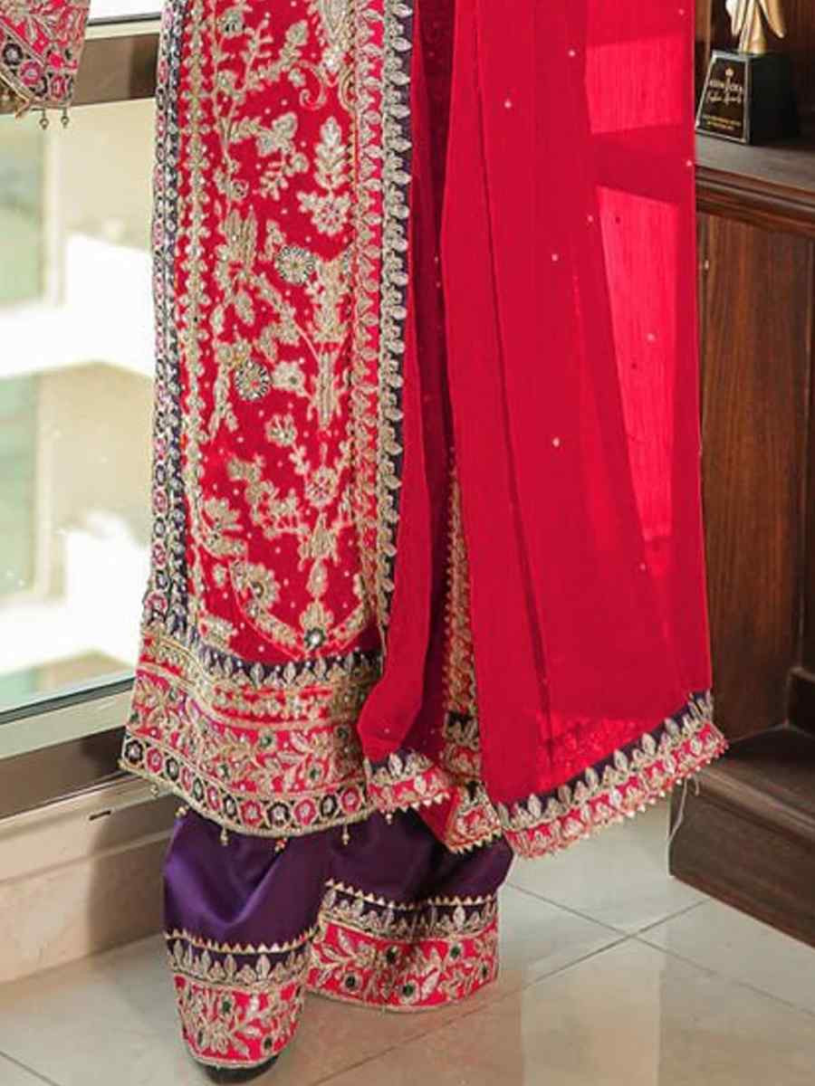 Deep Pink Heavy Chinon Silk Embroidered Festival Wedding Pant Salwar Kameez