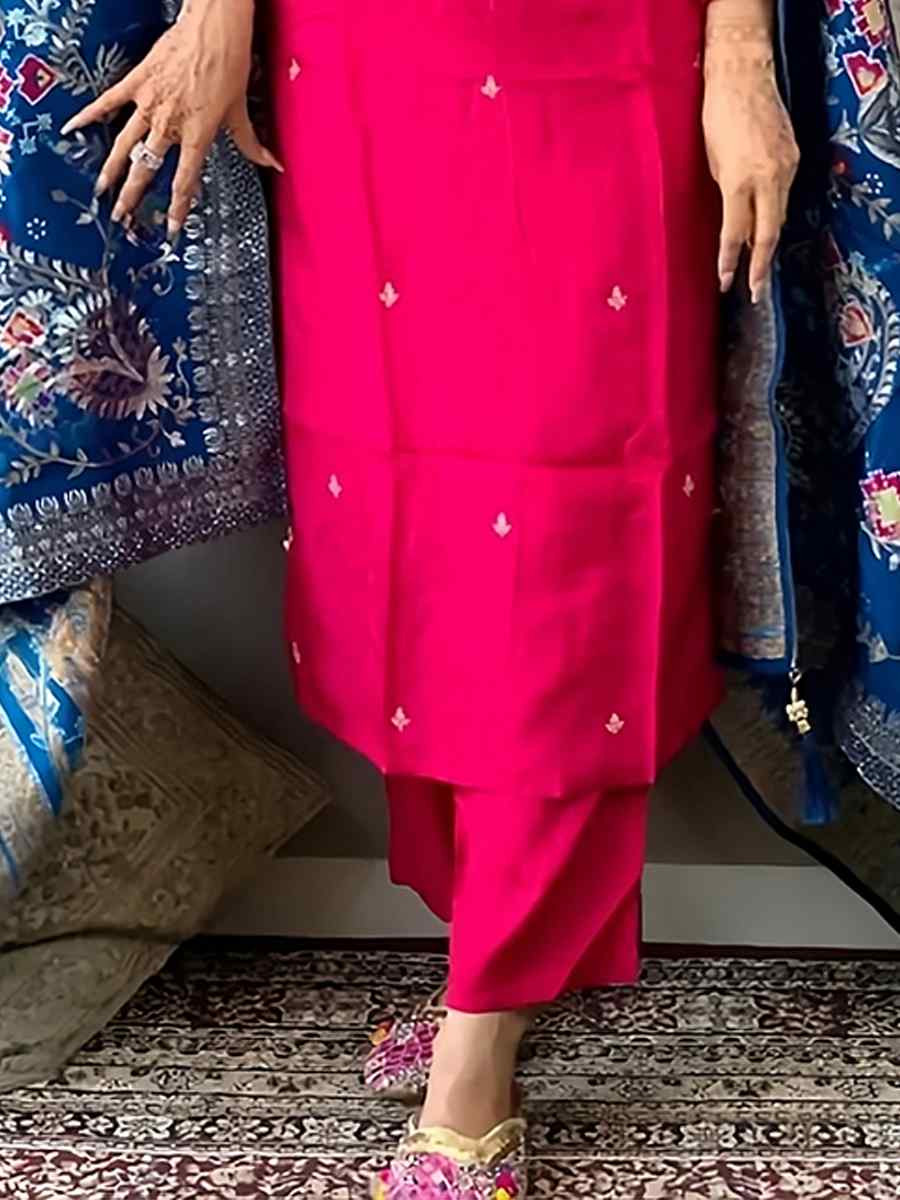 Deep Pink Viscose Chanderi Embroidered Festival Casual Ready Pant Salwar Kameez