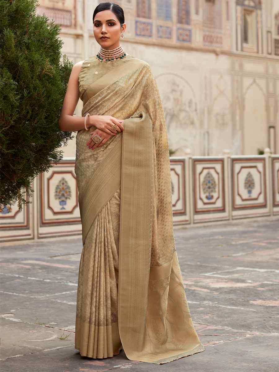 Dusty Brown Soft Tissue Silk Handwoven Festival Wedding Heavy Border Saree