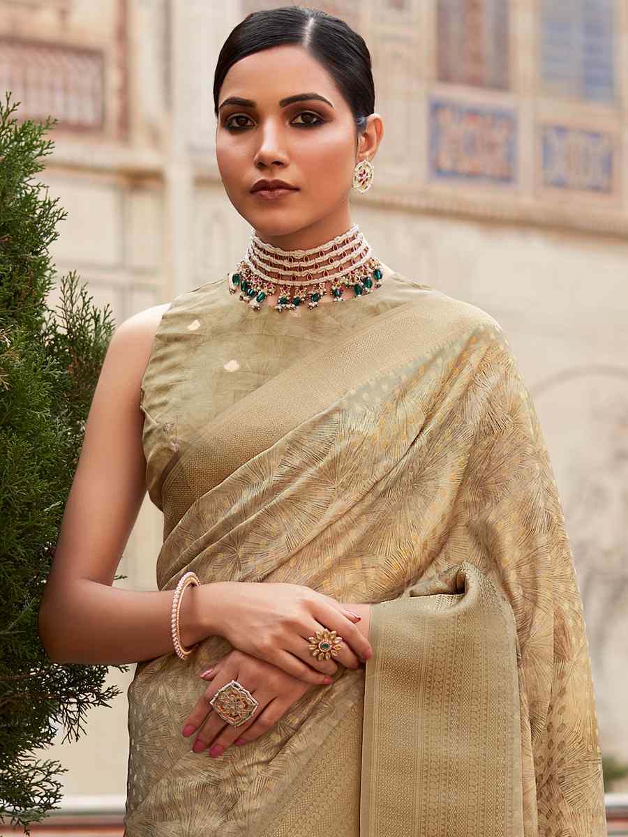 Dusty Brown Soft Tissue Silk Handwoven Festival Wedding Heavy Border Saree