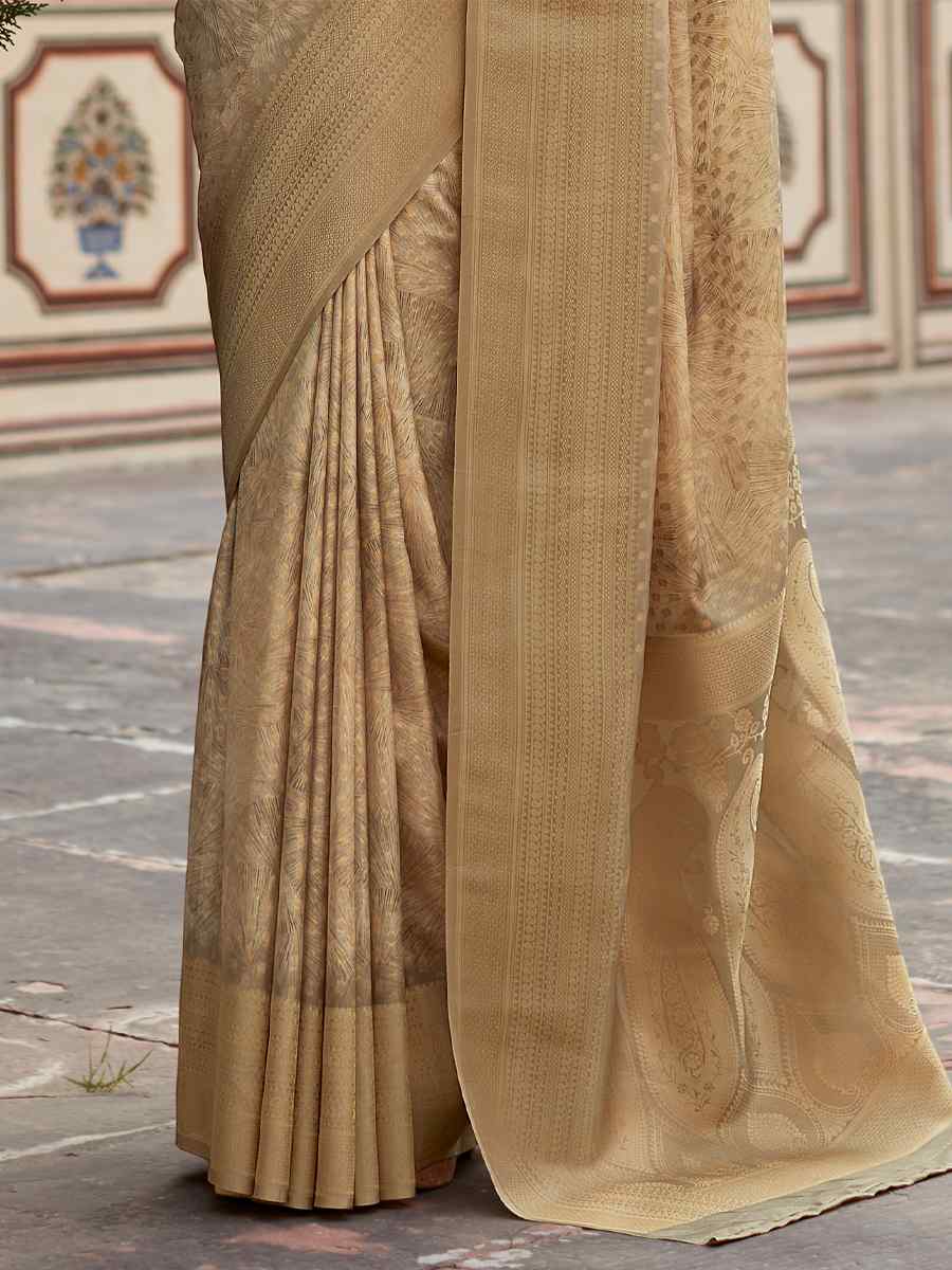 Dusty Brown Soft Tissue Silk Handwoven Festival Wedding Heavy Border Saree