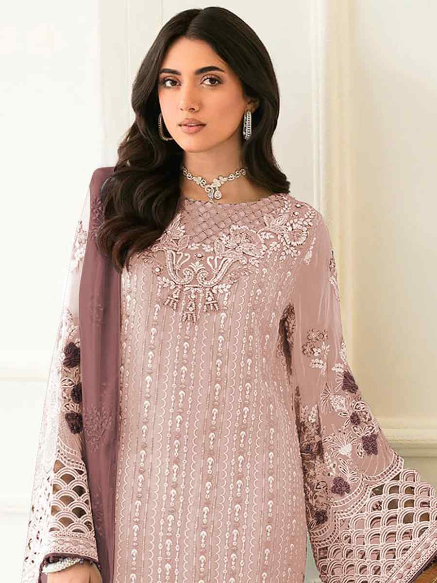 Dusty Faux Georgette Embroidered Festival Casual Pant Salwar Kameez