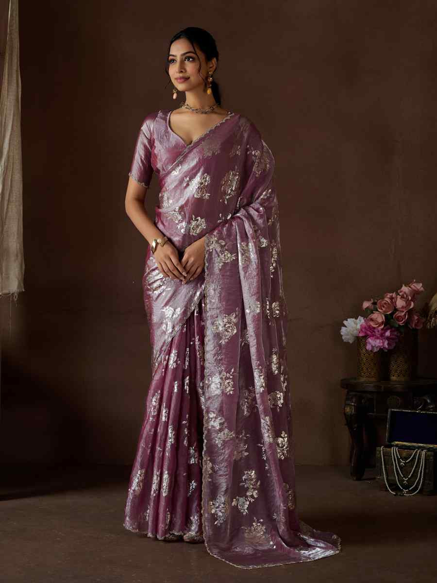 Dusty Gajri Pure Satin Silk Handwoven Festival Party Classic Style Saree