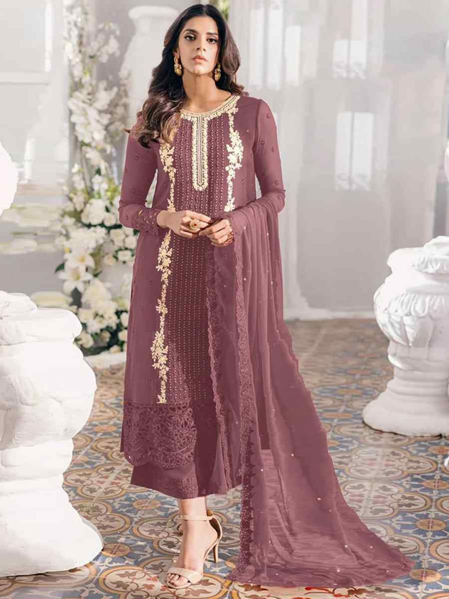 Dusty Georgette Embroidered Festival Wedding Pant Salwar Kameez