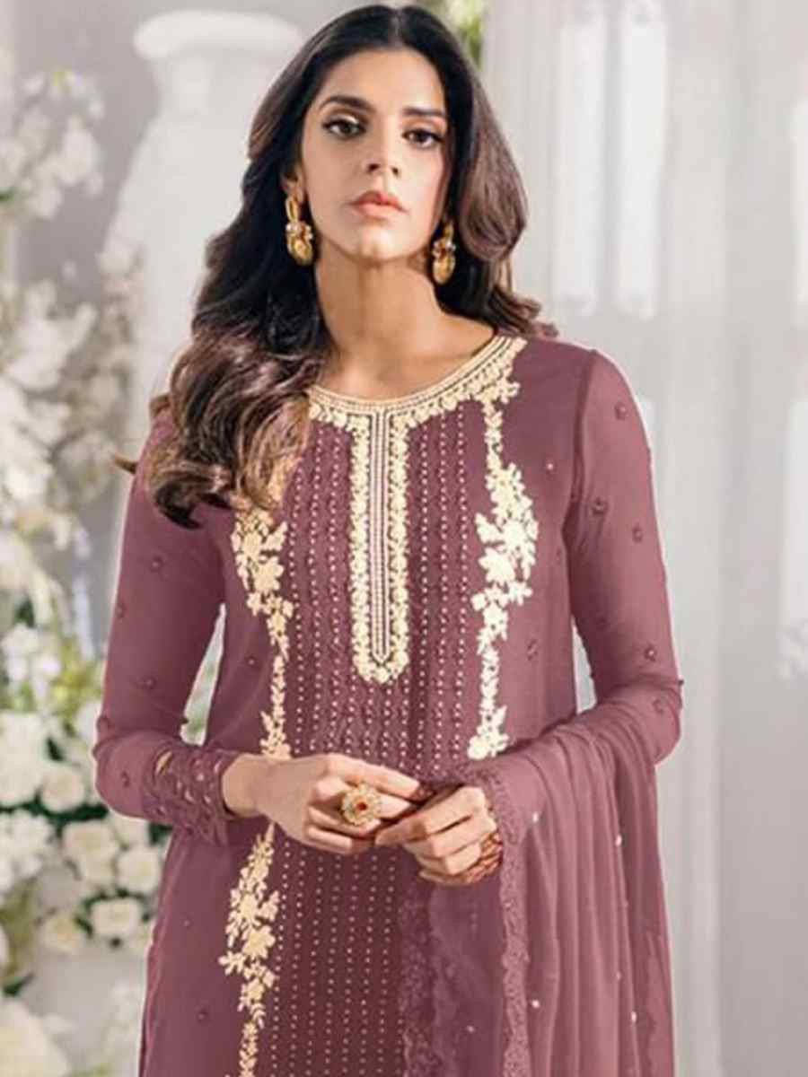 Dusty Georgette Embroidered Festival Wedding Pant Salwar Kameez