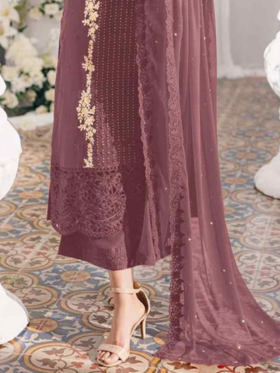 Dusty Georgette Embroidered Festival Wedding Pant Salwar Kameez