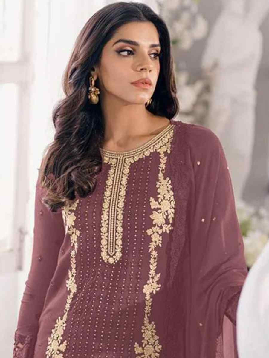 Dusty Georgette Embroidered Festival Wedding Pant Salwar Kameez