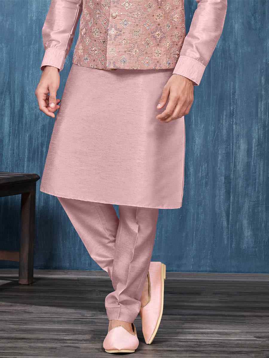 Dusty Pink Art Banarasi Silk Woven Festival Wedding Kurta