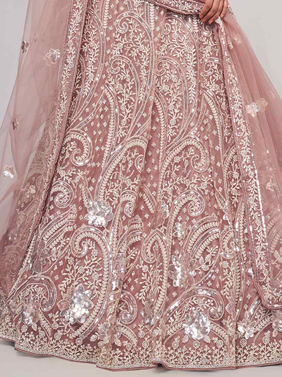 Dusty Rose Soft Net Embroidery Bridesmaid Wedding Heavy Border Lehenga Choli