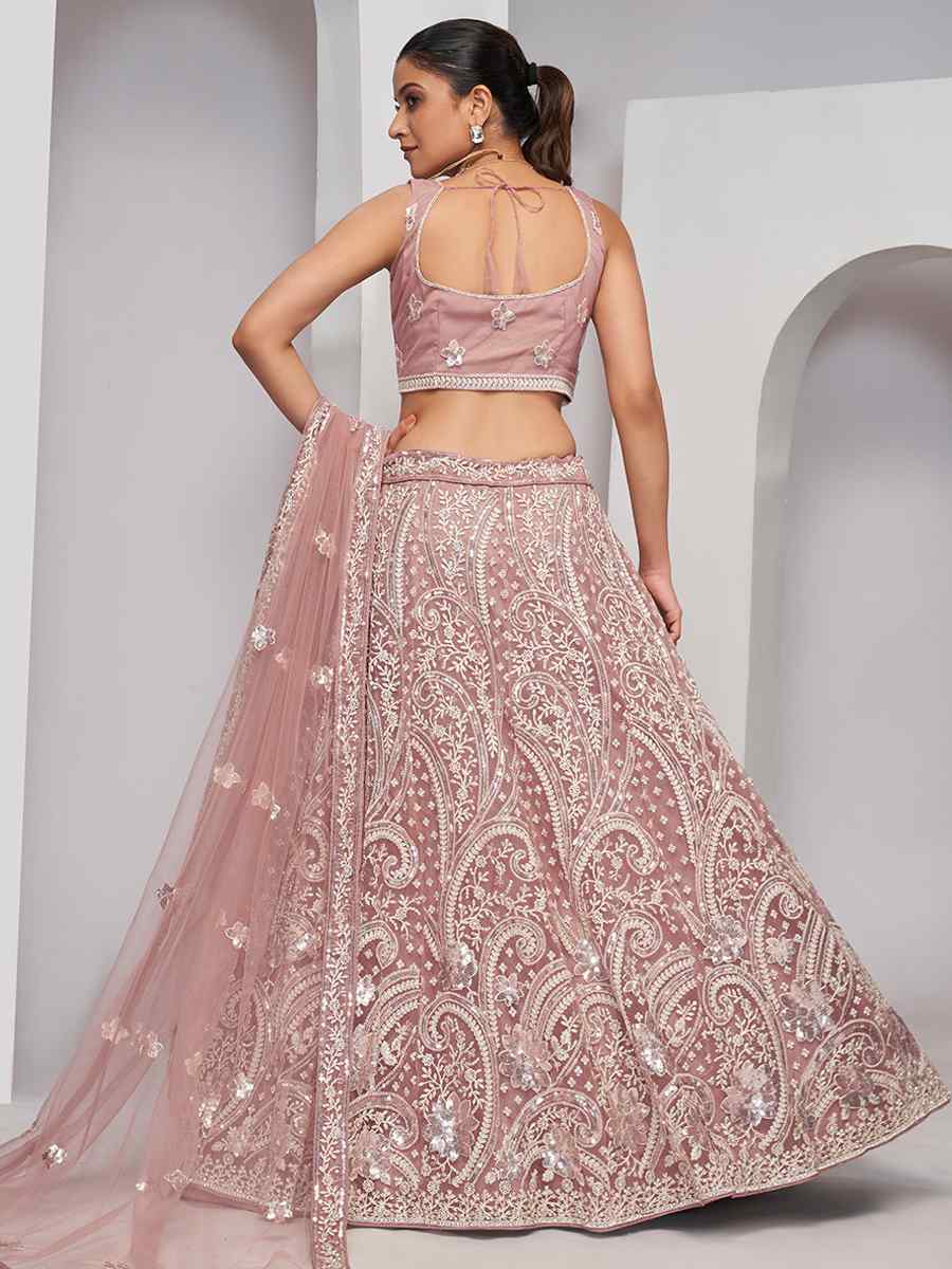 Dusty Rose Soft Net Embroidery Bridesmaid Wedding Heavy Border Lehenga Choli