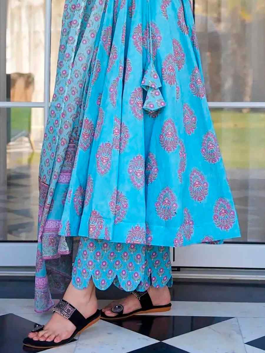 Electric Blue Pure Maslin�Printed Casual Festival Anarkali Salwar Kameez