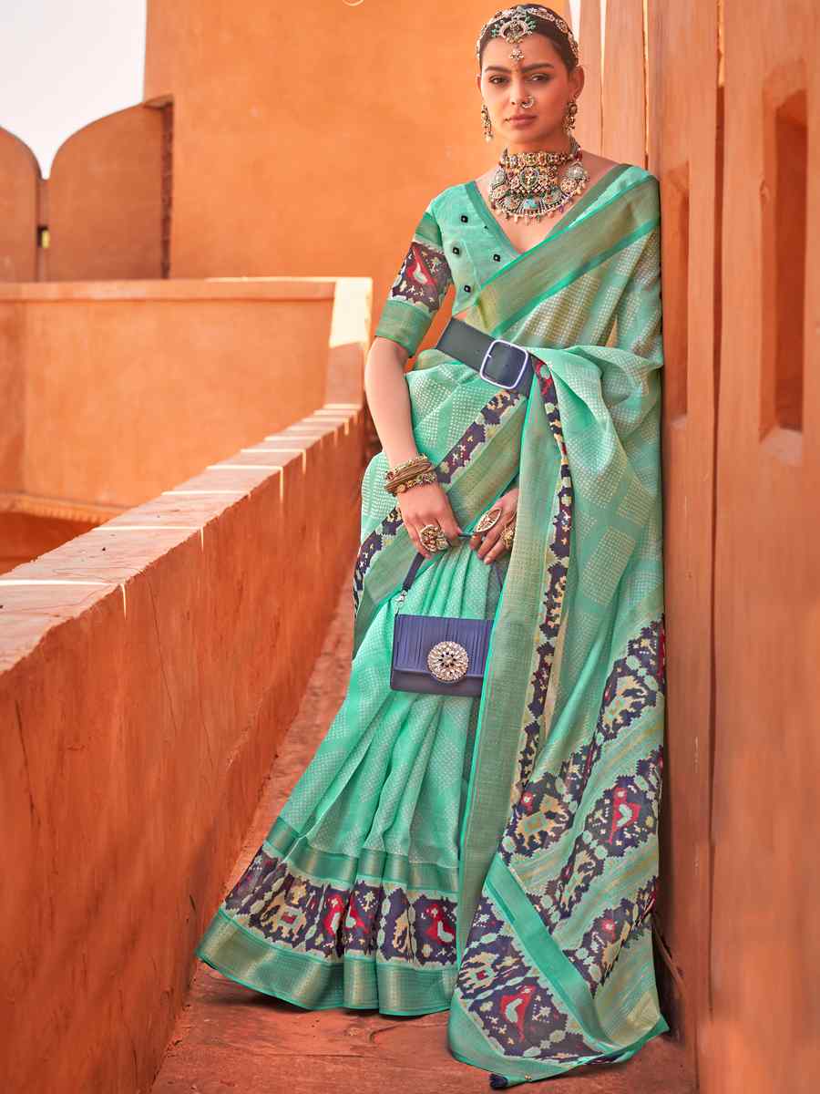 Emrald Green Cotton Silk Handwoven Casual Festival Classic Style Saree