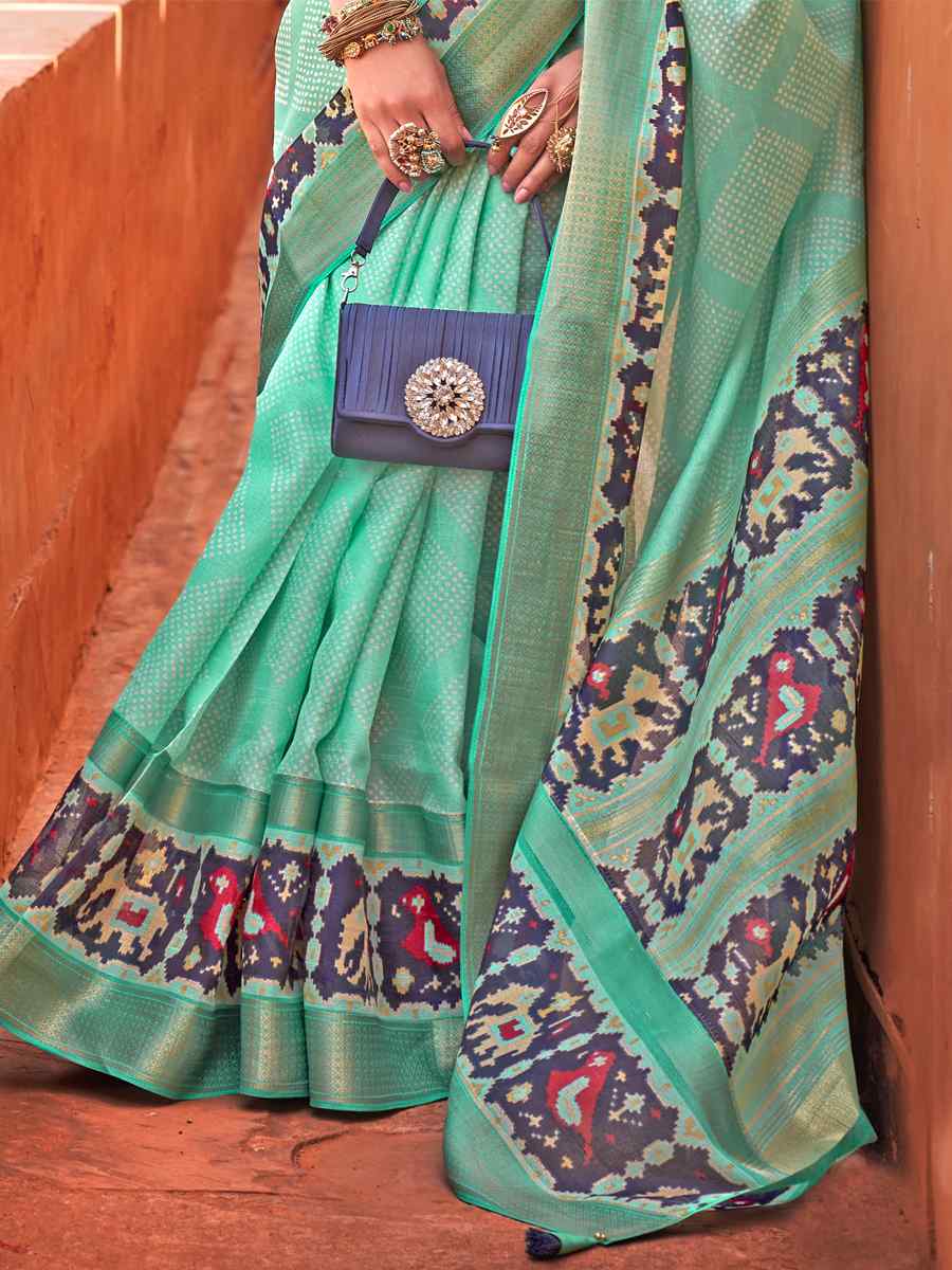 Emrald Green Cotton Silk Handwoven Casual Festival Classic Style Saree