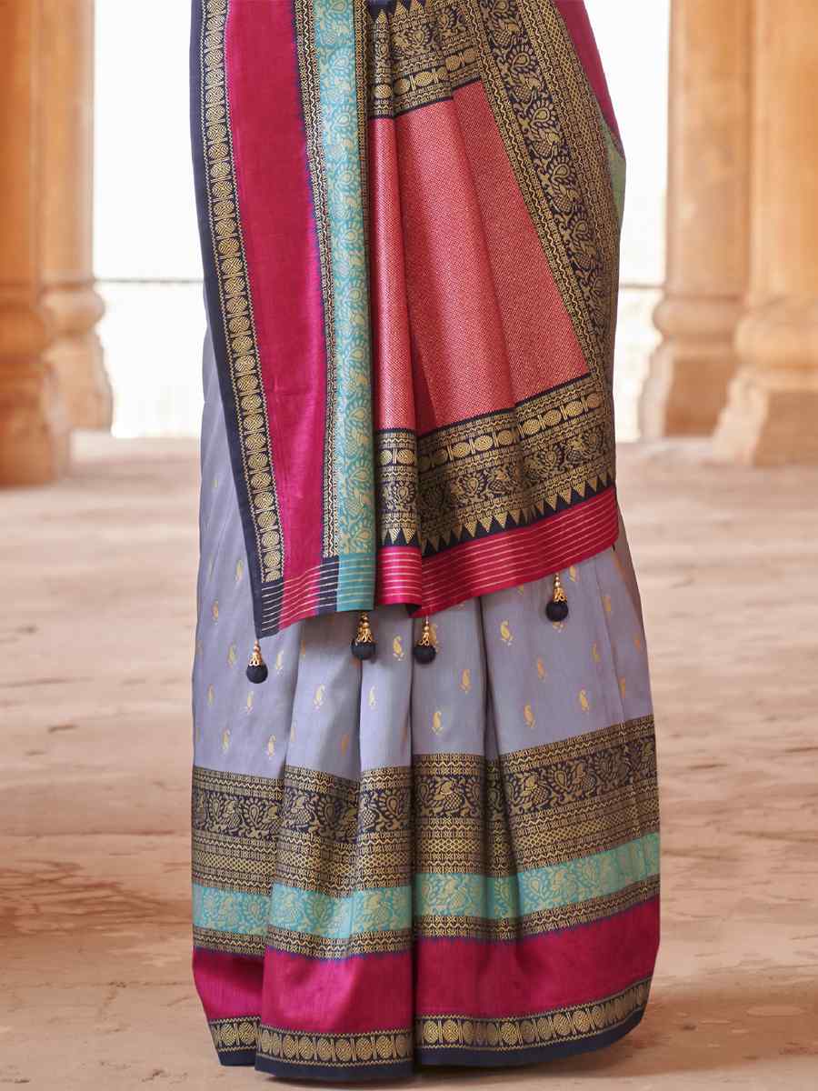 Eucalyptus Blue Silk Handwoven Wedding Festival Heavy Border Saree