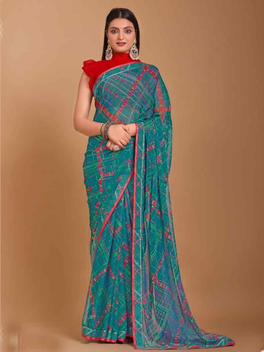 Firozi Chiffon Printed Festival Casual Contemporary Saree