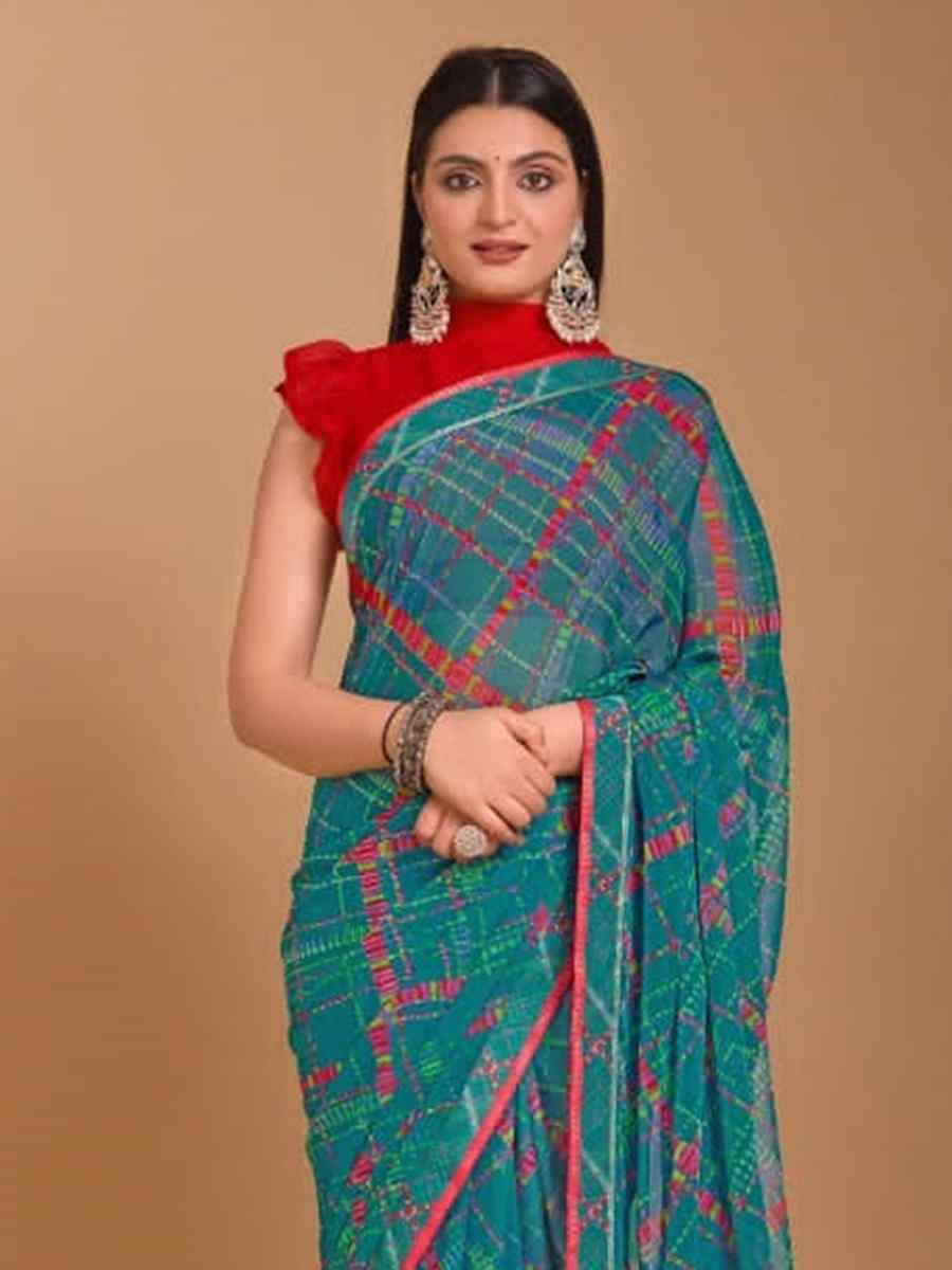 Firozi Chiffon Printed Festival Casual Contemporary Saree