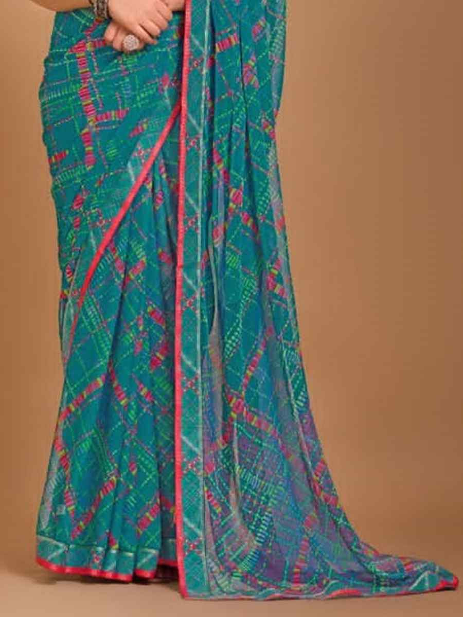 Firozi Chiffon Printed Festival Casual Contemporary Saree