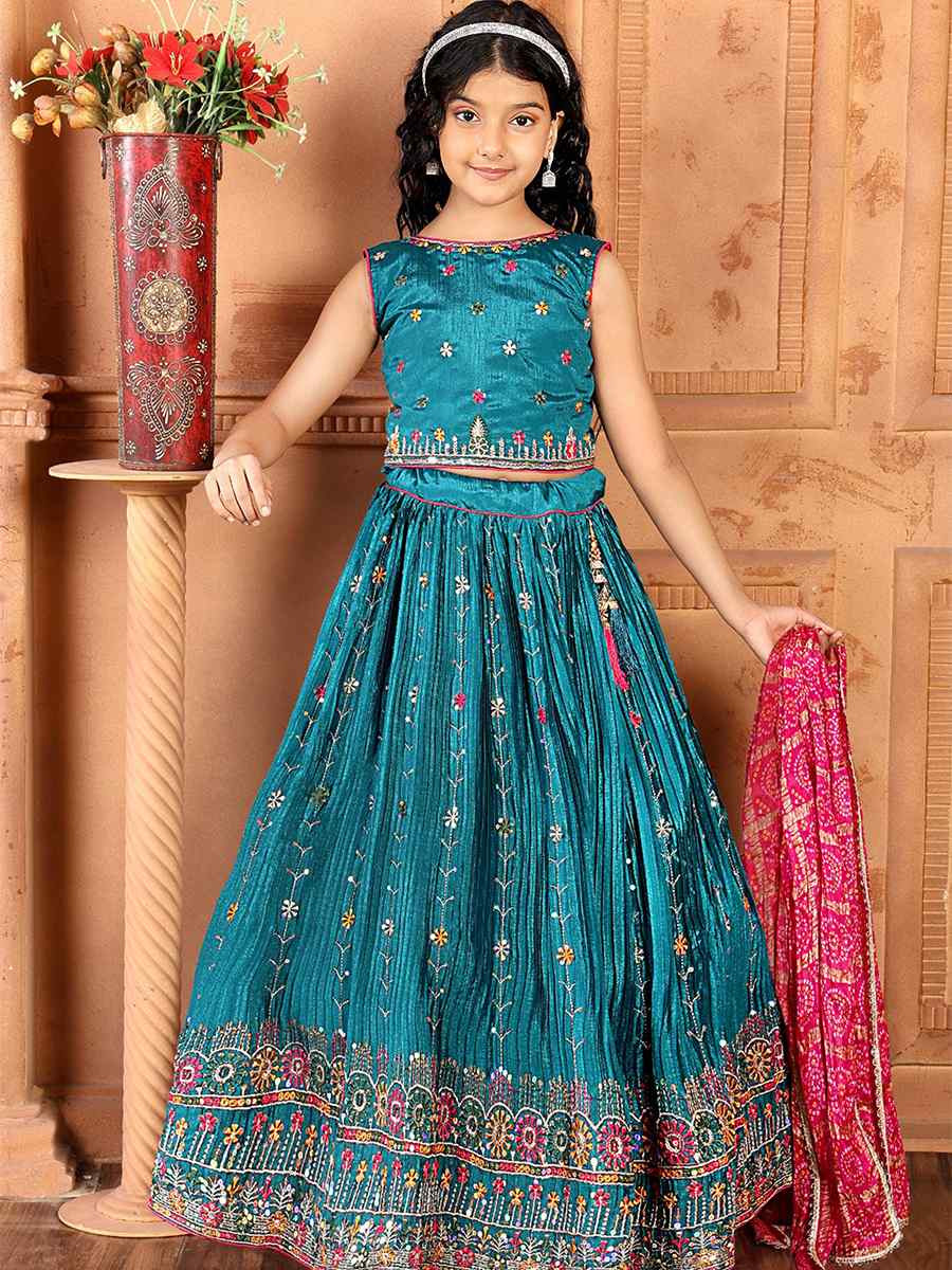 Firozi Chinon Embroidered Wedding Festival Lehengas Girls Wear