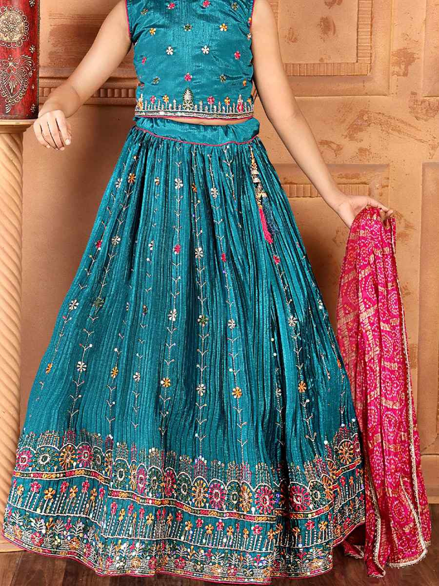 Firozi Chinon Embroidered Wedding Festival Lehengas Girls Wear