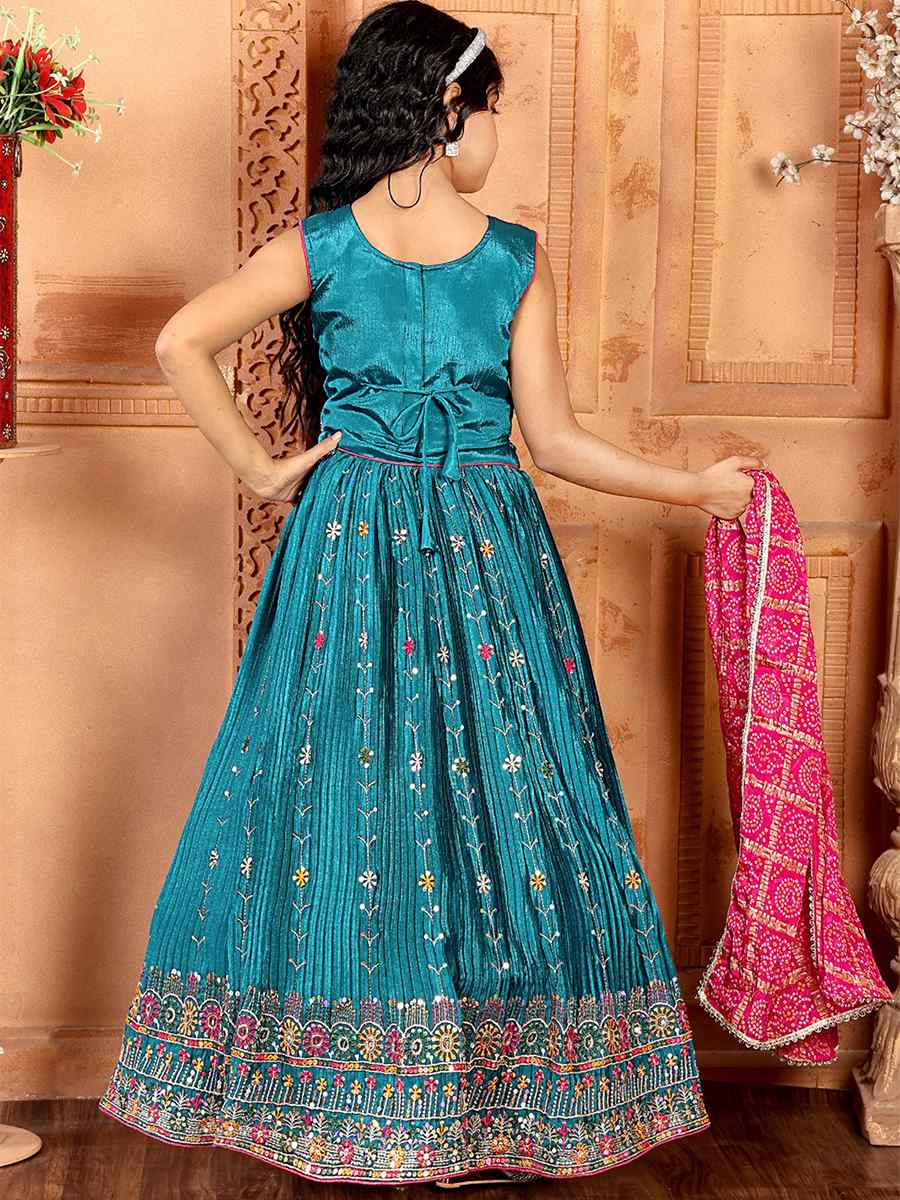 Firozi Chinon Embroidered Wedding Festival Lehengas Girls Wear