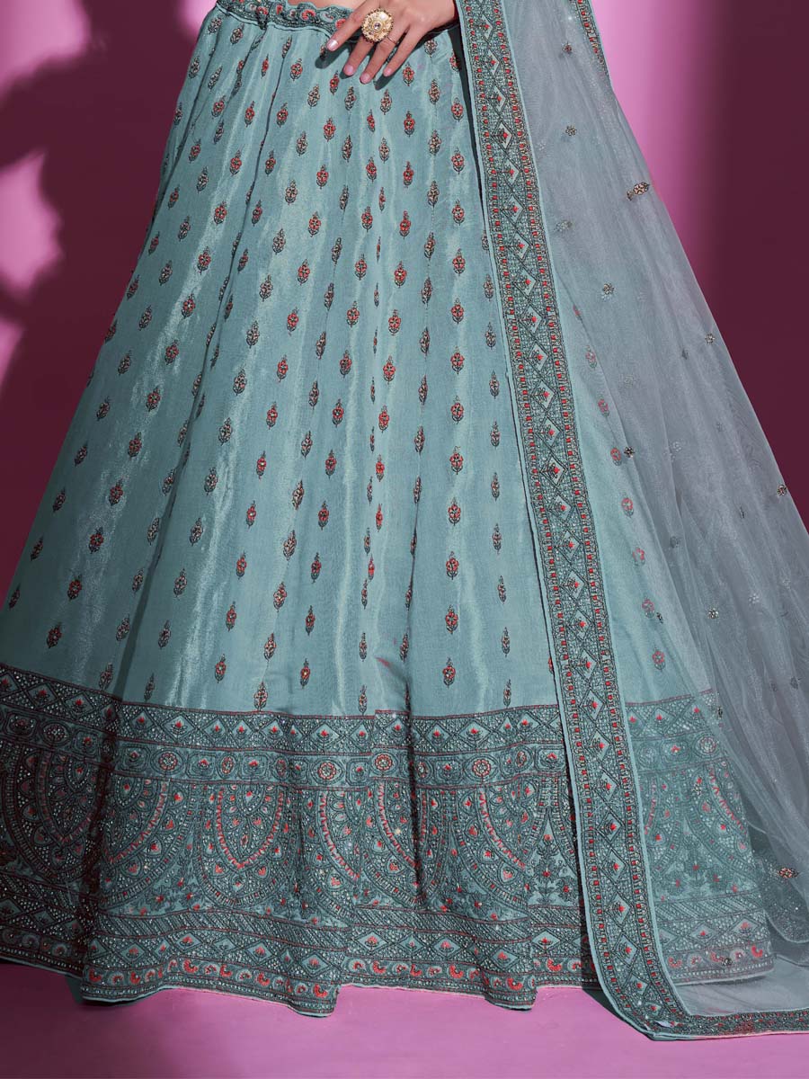 Firozi Gota Silk Embroidered Bridal Wedding Heavy Border Lehenga Choli