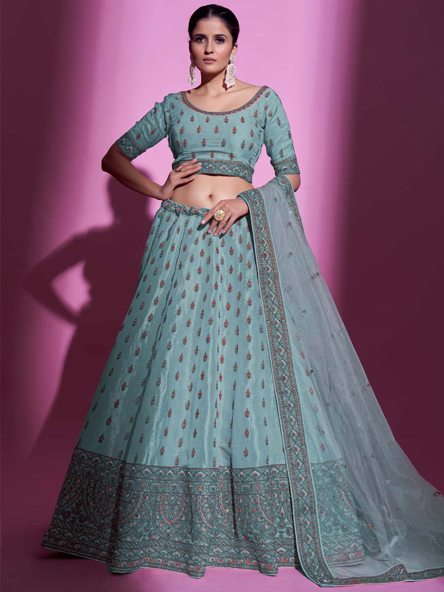 Firozi Gota Silk Embroidered Bridal Wedding Heavy Border Lehenga Choli