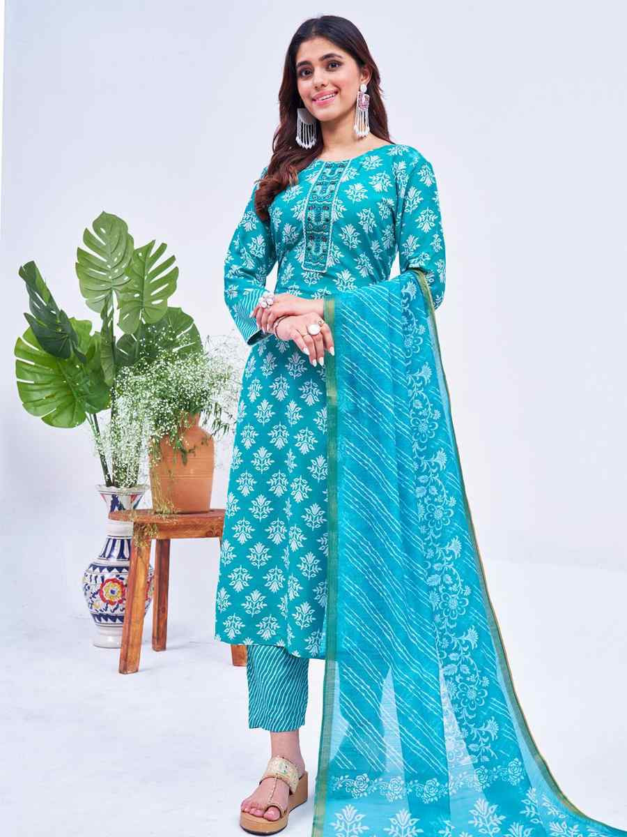 Firozi Rayon Printed Casual Festival Ready Pant Salwar Kameez