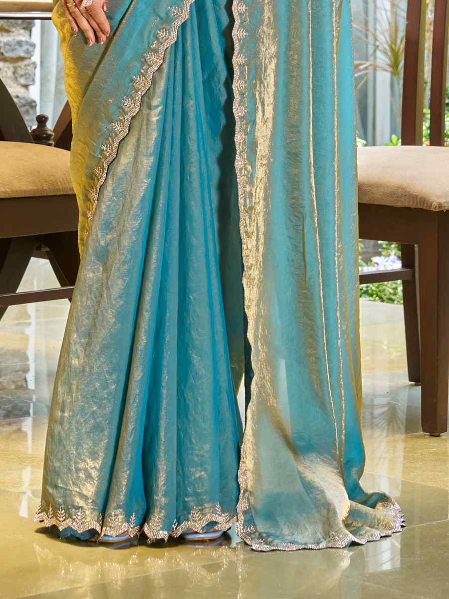 Firozi Silk  Handwoven Festival Wedding Heavy Border Saree