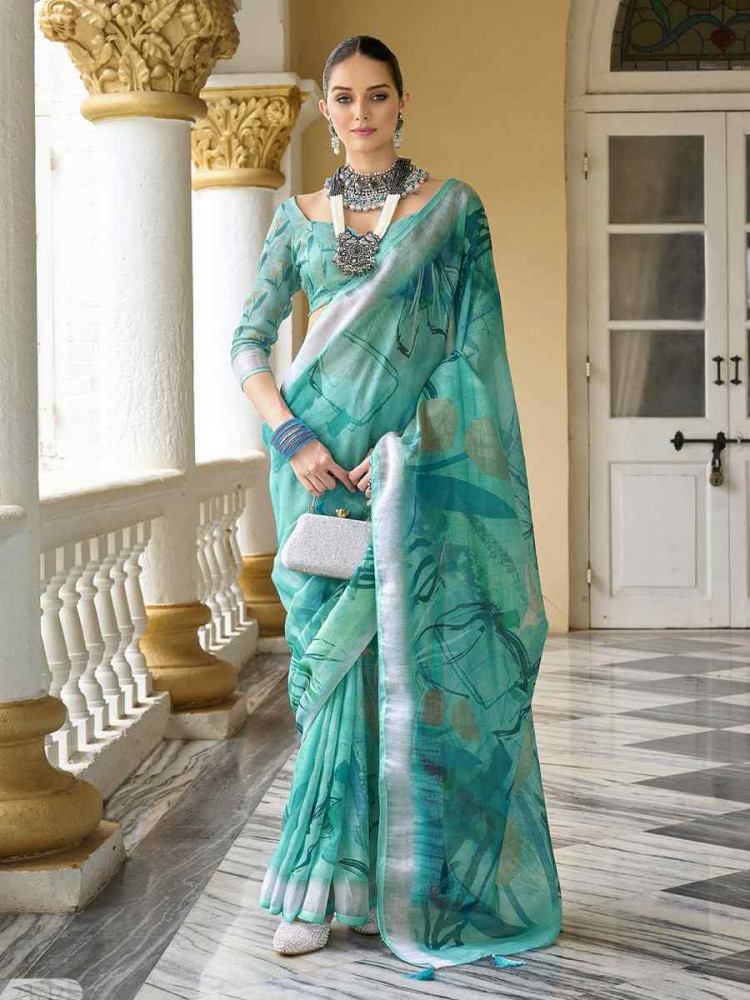 Firozi Silk Handwoven Festival Casual Classic Style Saree