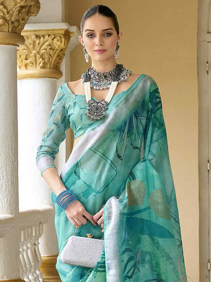 Firozi Silk Handwoven Festival Casual Classic Style Saree