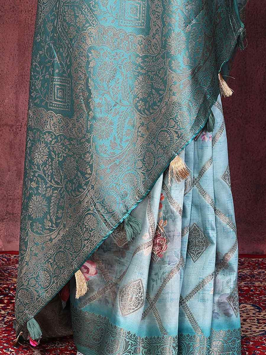 Firozi Silk Handwoven Festival Wedding Heavy Border Saree