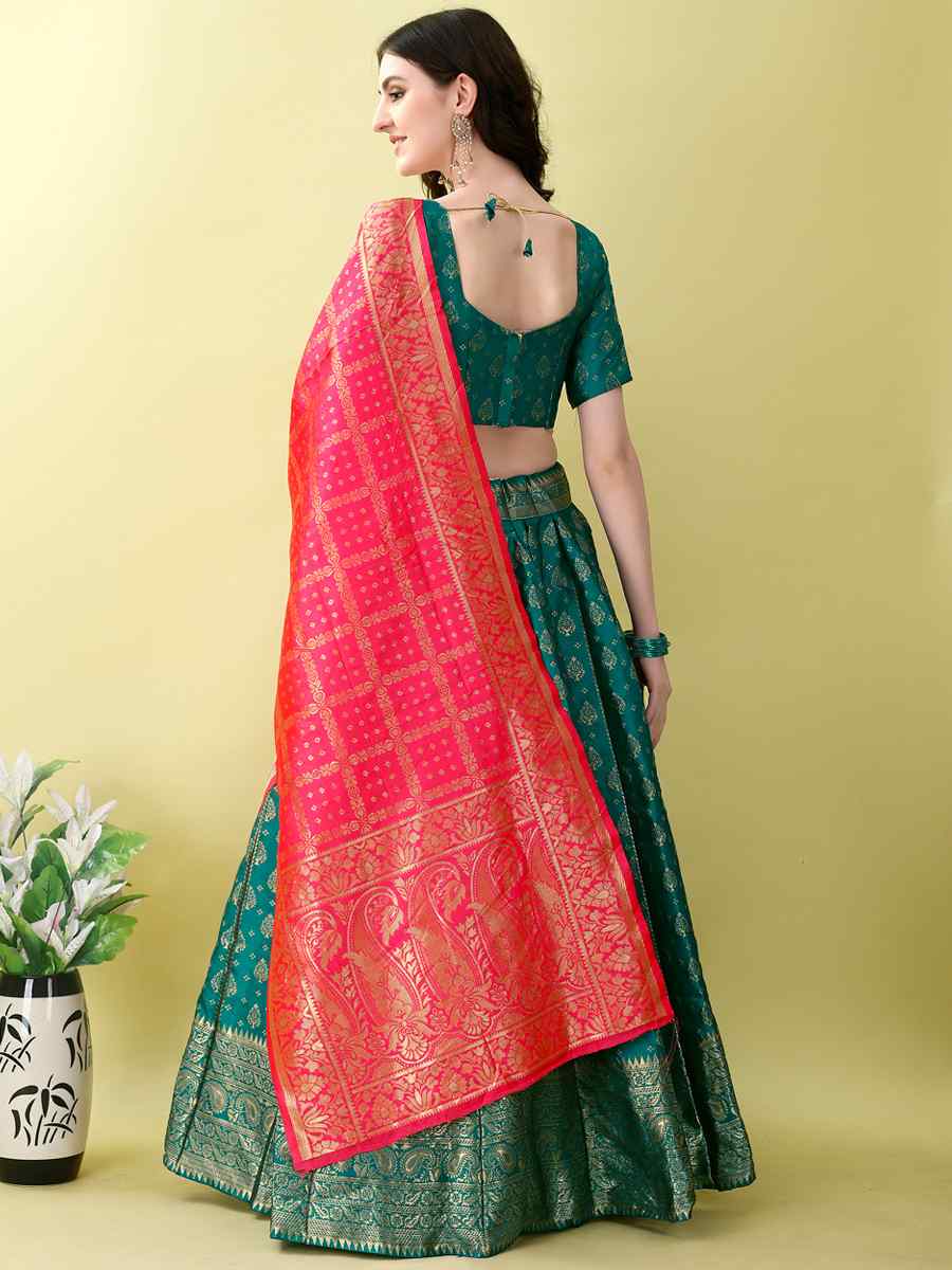 Firozi Soft Silk Jacquard Embroidery Bridesmaid Wedding Heavy Border Lehenga Choli