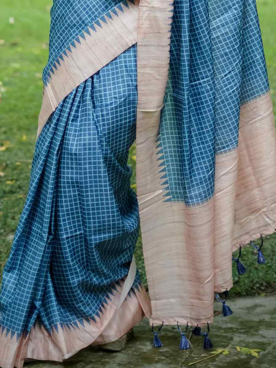 Firozi Soft Tussar Silk Handwoven Festival Casual Classic Style Saree