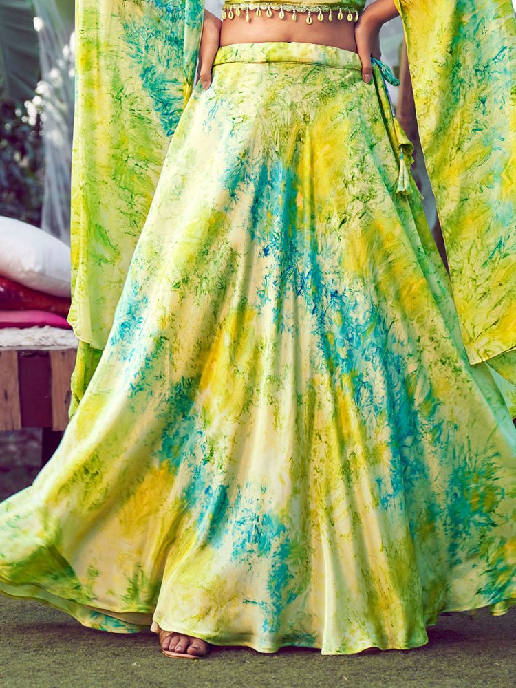 Green & Yellow Tie-Dye Lehenga Set Design by Akanksha Gajria at Pernia's  Pop Up Shop 2024