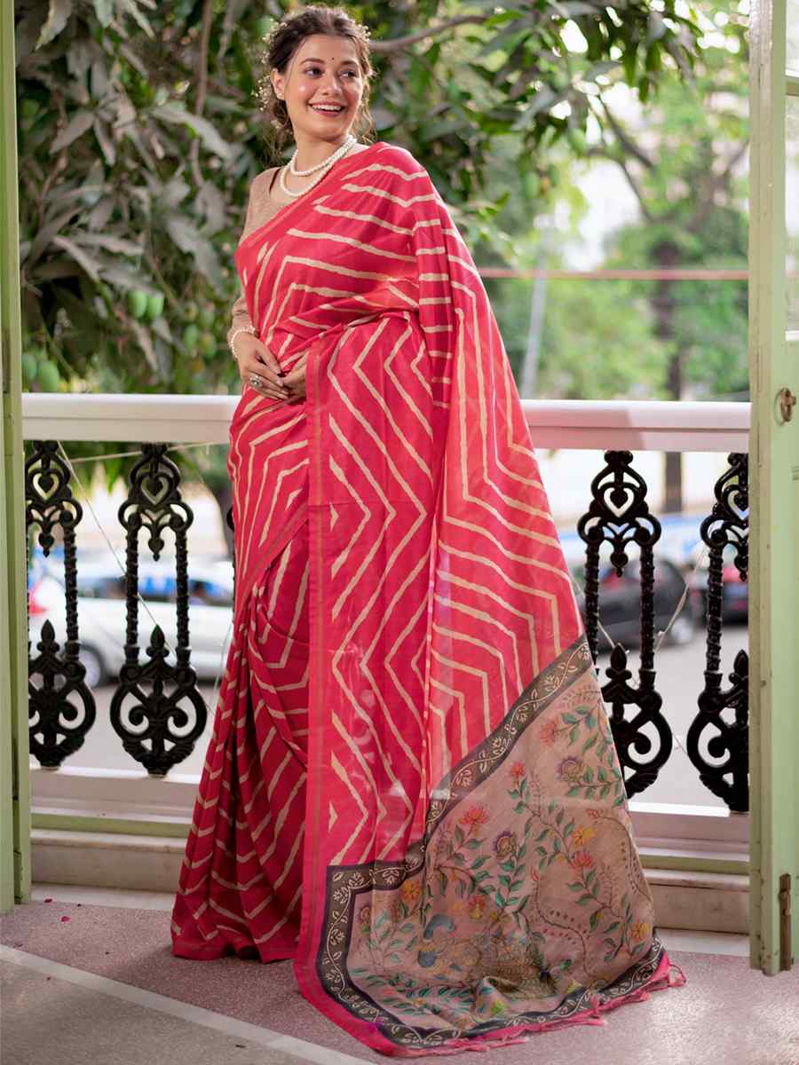 Gajari Tussar Silk Printed Casual Festival Contemporary Saree