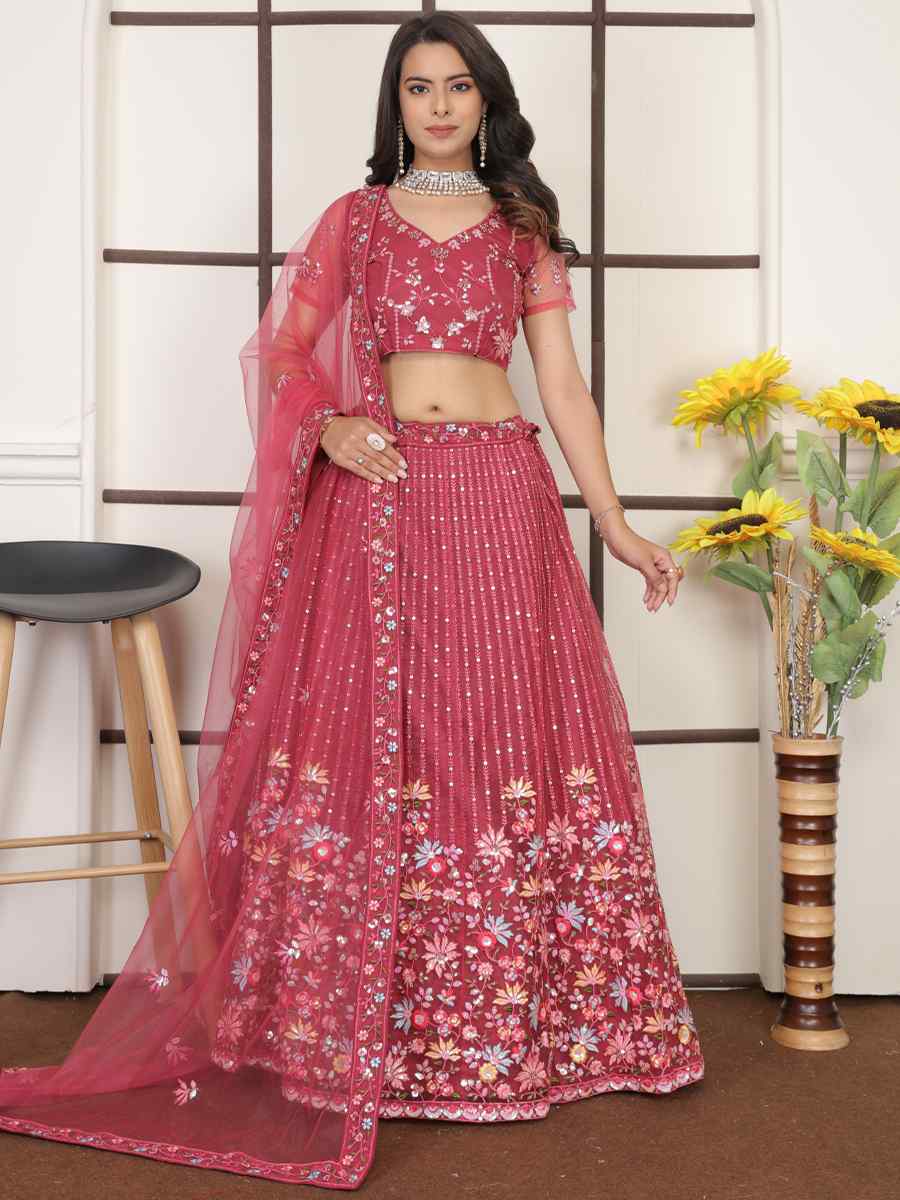 Gajri Butter Net Embroidered Bridesmaid Wedding Heavy Border Lehenga Choli