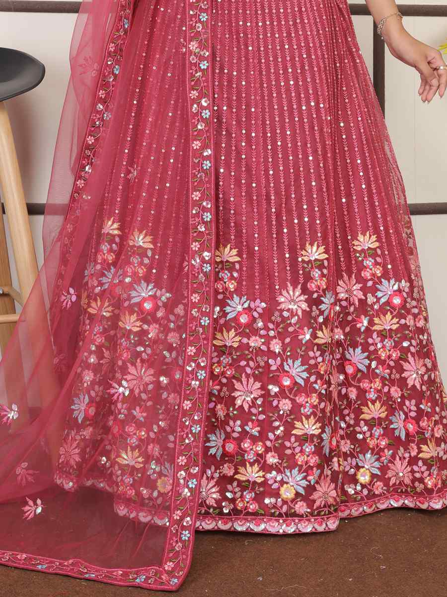 Gajri Butter Net Embroidered Bridesmaid Wedding Heavy Border Lehenga Choli