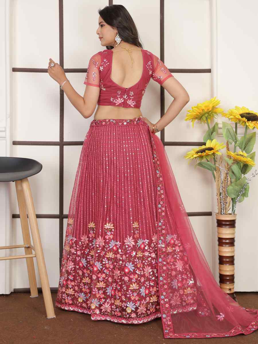 Gajri Butter Net Embroidered Bridesmaid Wedding Heavy Border Lehenga Choli