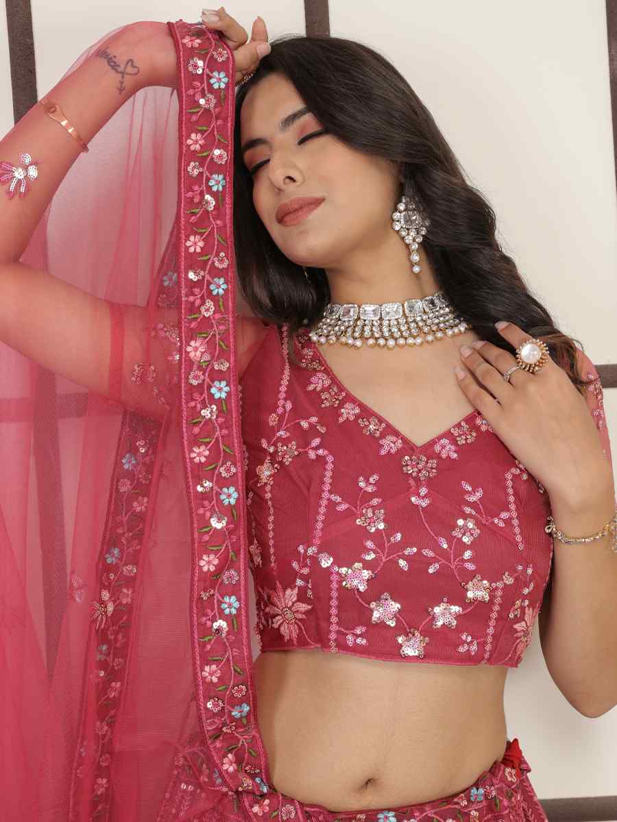 Gajri Butter Net Embroidered Bridesmaid Wedding Heavy Border Lehenga Choli