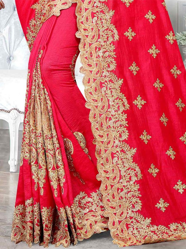 Heavy Silk Gajari Red Saree For Wedding
